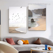 Beach Mount Sky Landscape Seascape 3 Multi Panel Modern Artwork Set Picture Canvas Print for Wall Hanging Drape