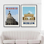 Berlin Travel Poster Retro Prints Stretched Framed Artwork 2 Piece Multi Panel Wall Art for Room Wall Decoration