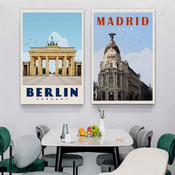 Berlin Travel Poster Retro Prints Stretched Framed Artwork 2 Piece Canvas Prints for Room Wall Garniture