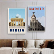 Berlin Travel Poster Retro Prints Stretched Framed Artwork 2 Panel Wall Art for Room Wall Adornment