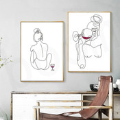 Female Body Art Minimalist Abstract Line Picture Nude Wall Art Stretched Framed Artwork 2 Piece Canvas Prints for Room Wall Garniture