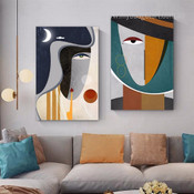 Abstract Geometric Face Contemporary Figure Stretched Framed Artwork 2 Piece Wall Art for Room Wall Garniture