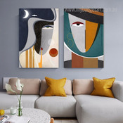 Abstract Geometric Face Contemporary Figure Stretched Framed Artwork 2 Piece Canvas for Room Wall Ornament