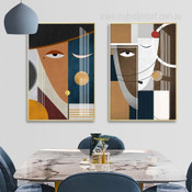 Modern Face Art Abstract Geometric Figure Stretched Framed Artwork 2 Piece Canvas Art for Room Wall Adornment