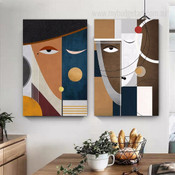 Modern Face Art Abstract Geometric Figure Stretched Framed Artwork 2 Piece Multi Panel Wall Art for Room Wall Finery