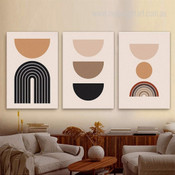 Geometric Semi Circle Boho Abstract Minimalist Décor Stretched Framed Artwork 3 Panel Wall Art for Room Wall Spruce