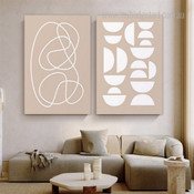White Stroke Circle Abstract Geometrical Photograph on Canvas 2 Multi Panel Scandinavian Painting Set Print for Room Wall Onlay