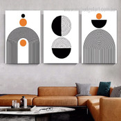 Convoluted Lines Circles Modern Geometrical 3 Multi Panel Painting Set Photograph Minimalist Print on Canvas for Wall Hanging Tracery