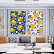 Yellow Lime Leaves Modern 2 Multi Panel Wall Hanging Set Artwork Image Botanical Canvas Print for Room Flourish