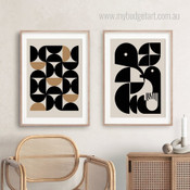 Black Quarter Orb Spot Modern Abstract 2 Multi Piece Geometrical Set Picture Art Print on Canvas for Living Room Wall Equipment