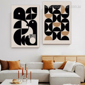 Black Quarter Orb Lines Geometrical Modern Pattern 2 Piece Set Painting Picture Abstract Canvas Print for Room Wall Molding