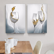 Spilled Wine Glass Modern Beverage Photograph Abstract 2 Panel Canvas Print Artwork Set for Room Wall Illumination