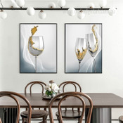 Spilled Wine Glass Abstract Modern 2 Multi Panel Painting Set Photograph Beverage Print on Canvas for Wall Hanging Adornment