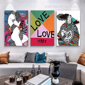 Love Cards Circles Abstract Geometrical Photograph Vintage 3 Panel Set Canvas Print for Room Wall Artwork Trimming