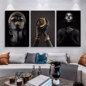 Black Matron Figure Photograph Fashion Modern 3 Piece Set Canvas Print for Room Wall Art Embellishment