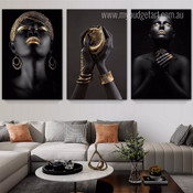 Black Matron Fashion Modern 3 Piece Set Figure Photograph Canvas Print for Room Wall Artwork Equipment