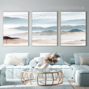 Hills Votary Clouds Modern Abstract 3 Multi Panel Set Painting Image Landscape Canvas Print for Room Illumination