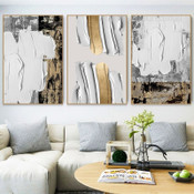 Patch Brush Effect Vintage Image Abstract 3 Multi Panel Set Art Wall Canvas Print Sets for Room Assortment