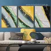 Calico Blot Marbles Lines Abstract Set Picture 3 Multi Panel Modern Canvas Print Art Set for Room Wall Molding