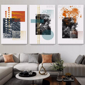 Fleck Rectangles Spots Abstract Modern 3 Geometric Multi Panel Painting Set Photograph Canvas Print for Room Wall Drape