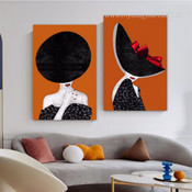 Feme Black Hat Fashion Modern Photograph Figure 2 Piece Canvas Print Set for Room Wall Art Decoration