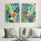 Sloth Family Tiger Animal Set Picture 2 Multi Piece Nordic Botanical Canvas Print Art Set for Room Wall Molding