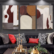 Rectangular Blobs Vintage Abstract 3 Multi Panel Set Painting Image Geometrical Canvas Print for Room Illumination