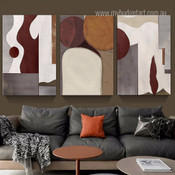 Rectangular Blobs Circles Geometrical Vintage Wall Hanging Set Artwork Image Abstract 3 Multi Panel Canvas Print for Room Finery