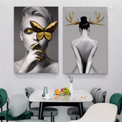 Nude Squaw Female Fashion Nordic 2 Multi Panel Painting Set Photograph Figure Print on Canvas for Wall Hanging Finery