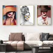 Fashionable Squaw Goggle Figure Fashion Photograph Modern 3 Panel Set Canvas Print for Room Wall Artwork Equipment