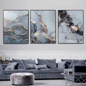 Wandering Smudge Lines Abstract Modern 3 Multi Panel Artwork Set Photograph Canvas Print for Room Wall Disposition