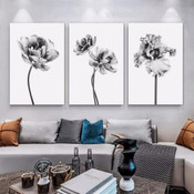 Peony Florets Flowers Floral Modern 3 Multi Panel Minimalist Artwork Set Photograph Canvas Print for Room Wall Disposition