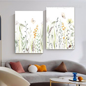 Blossom Butterfly Leaves Scandinavian Floral 2 Multi Panel Wall Hanging Set Artwork Image Watercolor Canvas Print Sets for Room Outfit