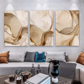 Curved Strias Marbles Spots Modern 3 Multi Panel Artwork Set Picture Canvas Print for Wall Hanging Finery
