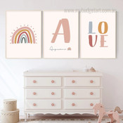 Love Rainbow Minimalist Typography Photograph Modern 3 Piece Nursery Custom Canvas Print Artwork Set for Room Wall Arrangement