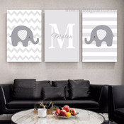 Elephant Strias Animal 3 Multi Panel Geometric Artwork Set Picture Kids Nursery Canvas Print for Wall Hanging Drape