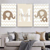 Elephants Stroke Geometric Modern Photograph 3 Piece Animal Set Kids Nursery Custom Canvas Print for Room Wall Art Assortment