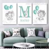 Cute Lion Cartoon Minimalist Animal 3 Multi Panel Painting Set Photograph Modern Nursery Custom Print On Canvas For Wall Hanging Finery