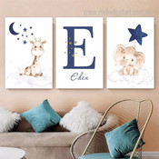 Elephant Stars Moon Animal Naturescape Modern 3 Panel Wall Set Painting Picture Kids Nursery Custom Canvas Print for Bed Room Ornamentation Ideas