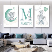 Cute Elephant Heart Clouds Animal Naturescape 3 Multi Panel Nursery Art Set Picture Personalised Custom Canvas Print for Wall Hanging Decoration