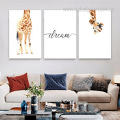 Giraffe Minimalist Animal Photograph Modern 3 Piece Nursery Canvas Print Artwork Set for Room Wall Arrangement