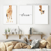 Giraffe Modern Animal 3 Multi Panel Painting Set Minimalist Photograph Canvas Print for Home Wall Adornment
