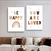 Be Happy Stars Leaves Abstract Quotes 2 Panel Set Scandinavian Painting Photograph Kids Nursery Custom Print on Canvas Home Wall Moulding