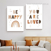 Be Happy Stars Lines Quotes Scandinavian 2 Panel Abstract Set Artwork Photograph Nursery Print on Canvas Room Wall Tracery