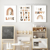 Rainbow Strias Love Minimalist Typography 3 Piece Wall Artwork Scandinavian Photograph Kids Nursey Canvas Print Set for Room Molding