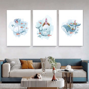 Whale Heart Balloons Animal Watercolor 3 Panel Wall Set Painting Picture Kids Nursery Canvas Print for Bed Room Ornamentation Ideas