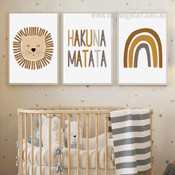 Hakuna Matata Lion Typography Scandinavian 3 Multi Panel Minimalist Painting Set Photograph Nursery Canvas Print for Room Wall Illumination