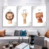 Animated Lion Giraffe Tiger Nursery Minimalist Animal 3 Piece Set Canvas Print Photograph for Room Wall Art Outfit
