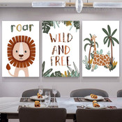 Wild And Free Leaves Typography 3 Multi Piece Wall Art Set Botanical Photograph Kids Nursery Canvas Print For Room Ornament