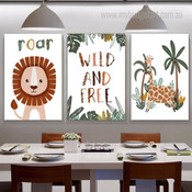 Wild And Free Botanical Typography 3 Piece Wall Artwork Photograph Kids Nursey Canvas Print Set For Room Molding